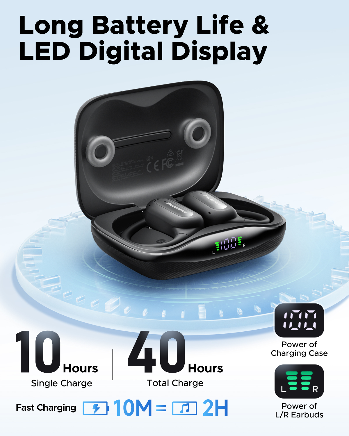 Truefree DS1 Open-Ear Headphones, Bluetooth 6.0 Wireless Earbuds with Ear Hooks, Spatial Sound, 4 Mics Clear Calls, 40H Playtime, Fast Charging, Multipoint Connection, IPX5-Rated for Sports, Snug Fit