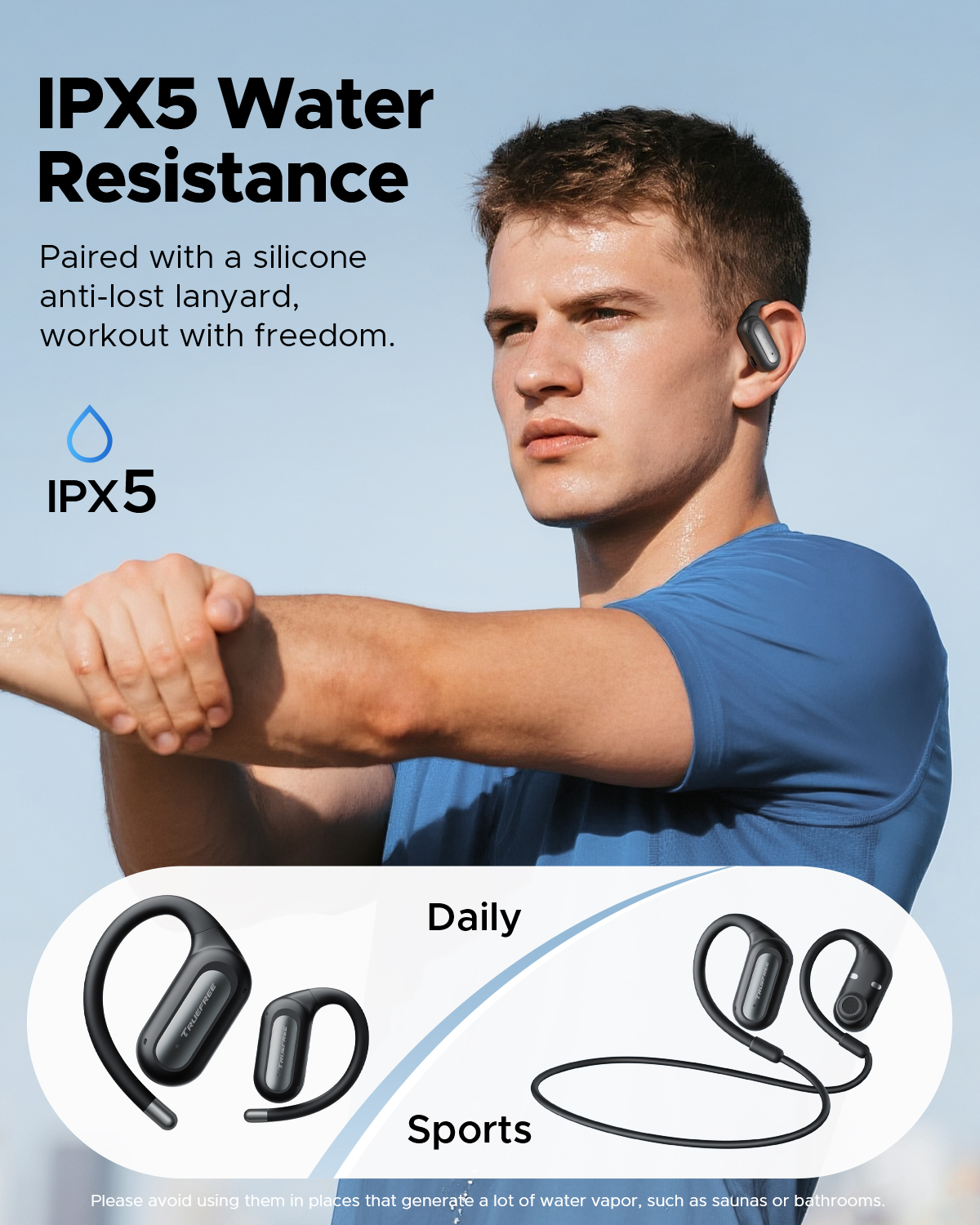 Truefree DS1 Open-Ear Headphones, Bluetooth 6.0 Wireless Earbuds with Ear Hooks, Spatial Sound, 4 Mics Clear Calls, 40H Playtime, Fast Charging, Multipoint Connection, IPX5-Rated for Sports, Snug Fit