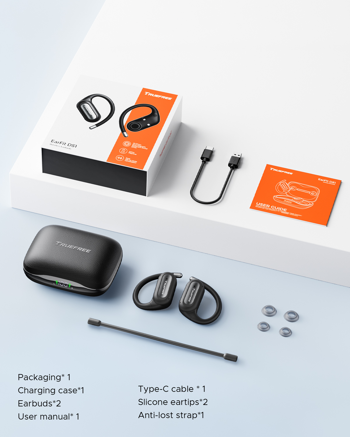 Truefree DS1 Open-Ear Headphones, Bluetooth 6.0 Wireless Earbuds with Ear Hooks, Spatial Sound, 4 Mics Clear Calls, 40H Playtime, Fast Charging, Multipoint Connection, IPX5-Rated for Sports, Snug Fit